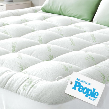Ultra Soft Queen Size Mattress Topper - Viscose Made from Bamboo Pillow Top Mattress Pad for Back Pain Relief - Naturally Cooling for Hot Sleepers, Green