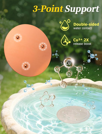 Mellbree Bird Bath Copper Disk, 0.6mm Reinforced 99.99% PLre Copper Cleaning Disk for Physical Safe Clean Water All-Season, Universal Fit for Outdoor Birdbaths, Bowl, Bird Bath Solar