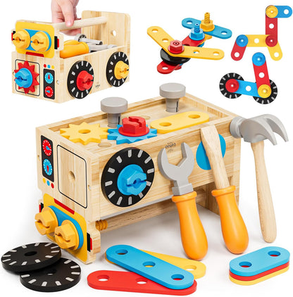 Montessori Kids Tool Set, Wooden Toddler Tool Bench Educational Toys for Ages 2-4, 2 Year Old Boy Gift for Birthday Christmas, STEM Pretend Play Tool Box, Learning Developmental Construction Toys