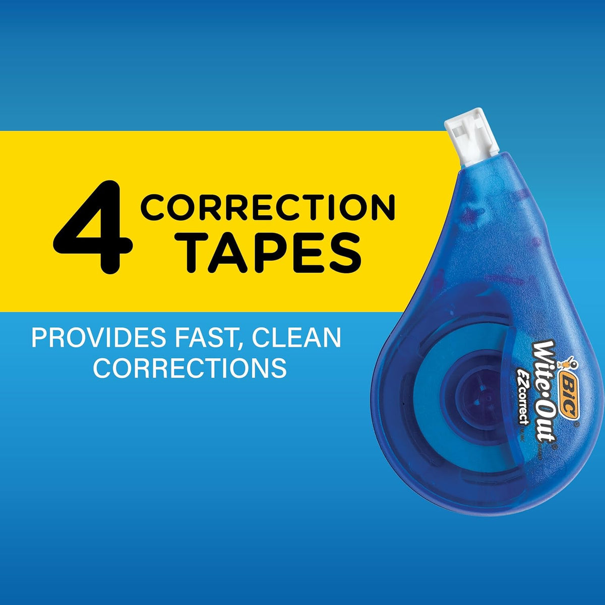 BIC Wite-Out Brand EZ Correct Correction Tape, 19.8 Feet, 4-Count Pack of White Correction Tape, Fast, Clean and Easy to Use Tear-Resistant Tape Office or School Supplies