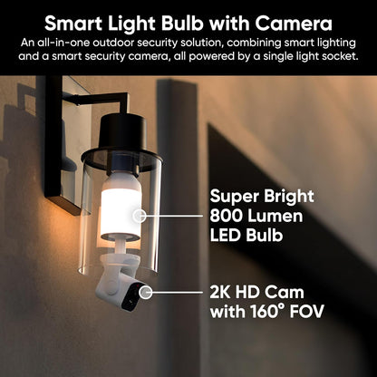 WYZE Bulb Cam Security Camera, 2K HD Outdoor Light Bulb Camera, Color Night Vision, Dimmable LED Bulb, Motion Detection, Siren Alarm, Works w/Alexa/Google Assistant. Free Expert Support