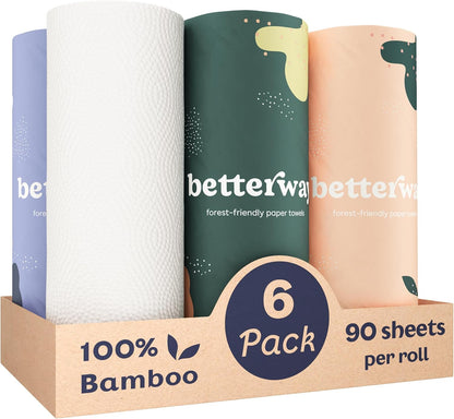 Betterway Bamboo Natural Brown Paper Towels - 8 Rolls, 2 Ply, 110 sheets - Plastic Free, PFAS Free, Disposable Kitchen Paper Towels - Select Size, Tree Free, Compostable, Strong & Absorbent - Rayz Mart