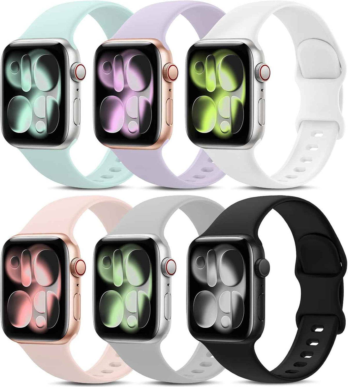 6 Pack Sport Bands Compatible with Apple Watch Band 38mm 40mm 41mm 42mm 44mm 45mm 49mm 46mm,Silicone Waterproof Strap for iWatch Apple Watch Series 11 10 9 Ultra 8 7 6 5 4 3 2 1 SE Women Men