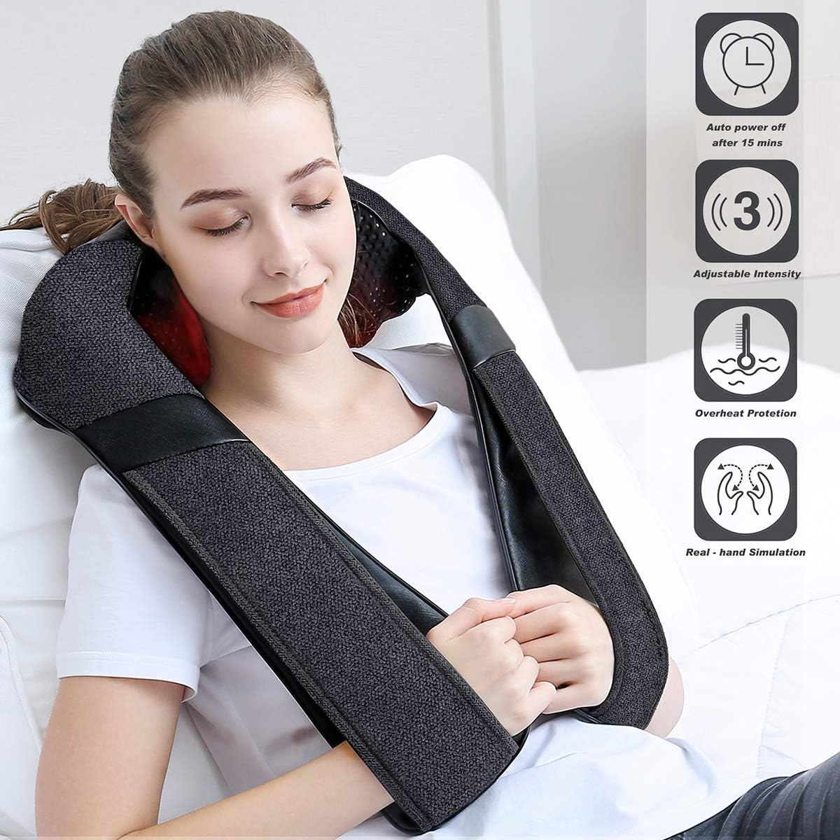 Mirakel Neck Massager for Pain Relief Deep Tissue, Shiatsu Shoulder & Back Massager with Heat - Ergonomic Design Massage, Electric Kneading Whole Body Massager Christmas Gifts for Women, Men, Dad, Mom