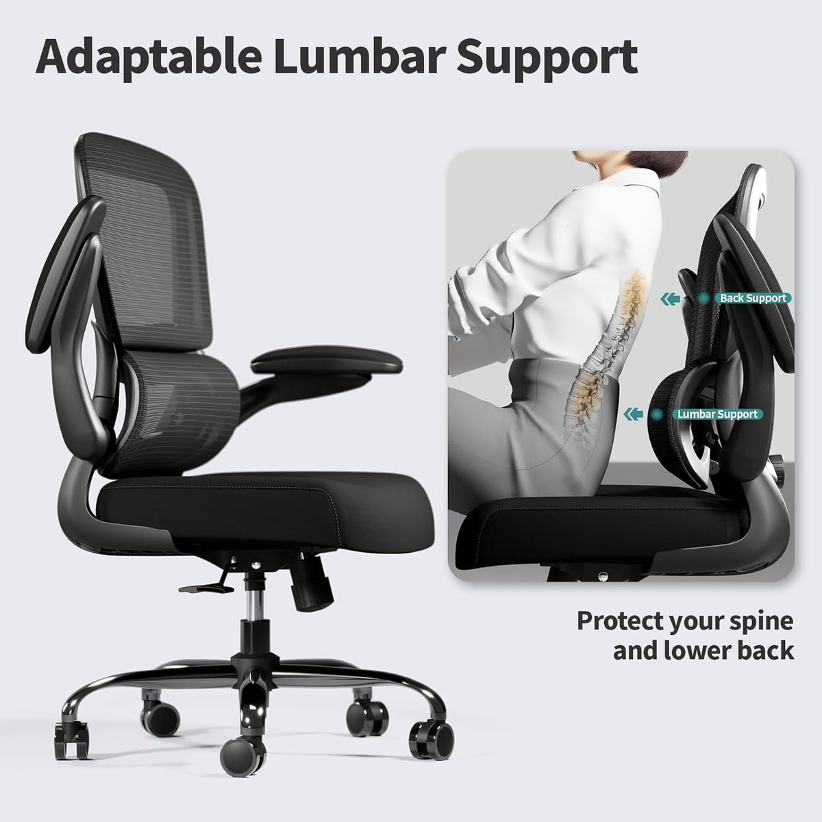 TRALT Office Chair - Ergonomic Desk Chair with Adjustable Lumbar Support, Mesh Computer Chair, Executive Chairs for Home Office Comfortable Lumbar Support (Black)