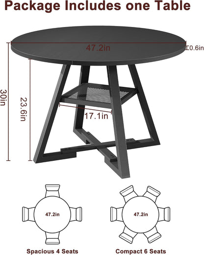 Round Dining Table for 4,Kitchen Dining Room Circle Dinner Pedestal Table,Space Saving Wood Kitchen & Dining Room Furniture (Black, 47In)