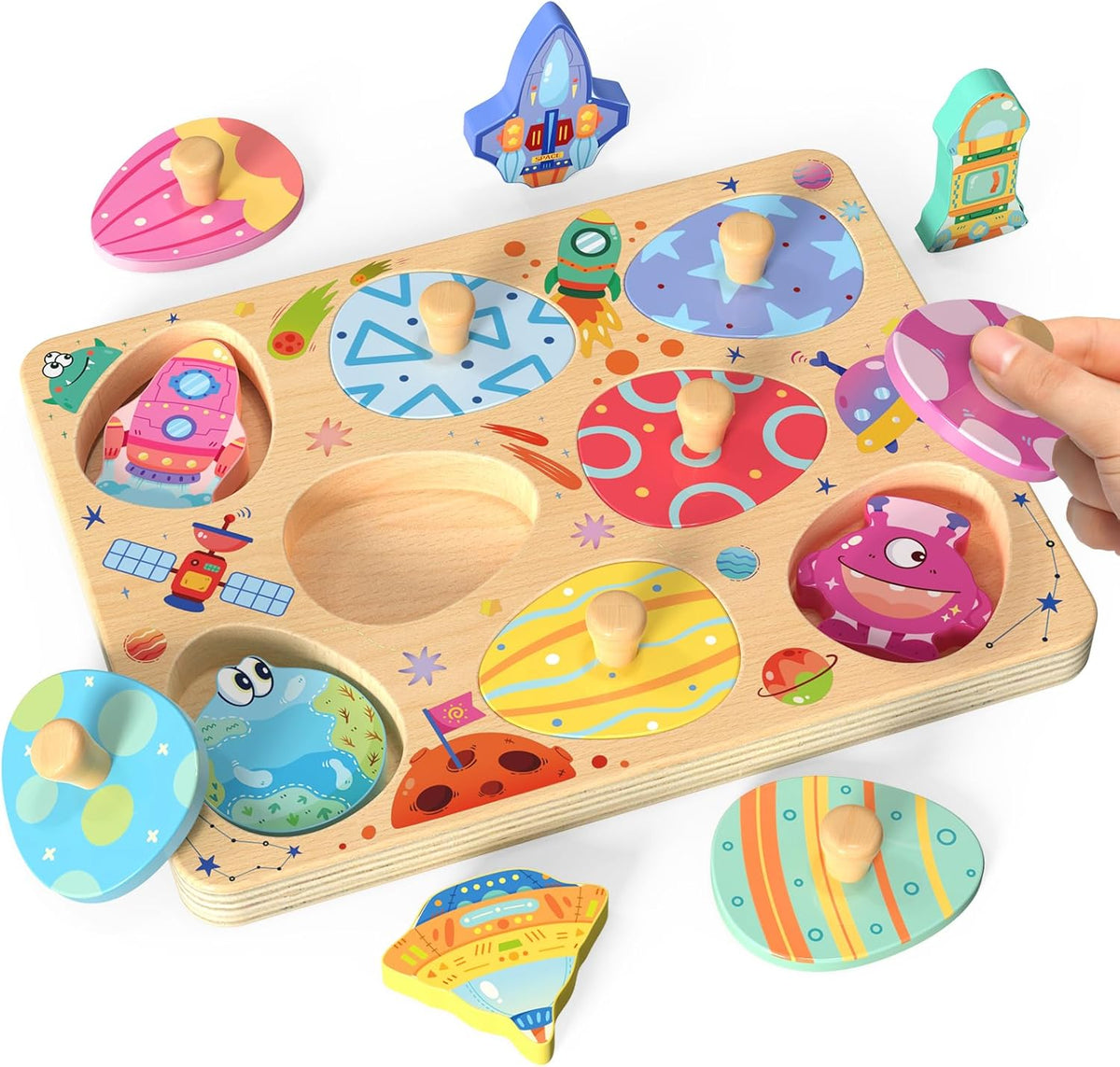 Montessori wooden puzzles for toddlers, 8pcs dinosaur egg matching, educational preschool learning toys