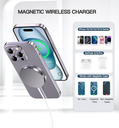Magnetic Wireless Charger 15W Fast Mag Safe Charger for Cell iPhone 17 Pro Max/17 Pro/17 Air/17/16/15/14/13/12 Series 2 Pack Charging Pad for AirPods 3/2/Pro 2/Pro Mag-Safe Original Replacement