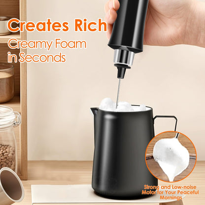 Rechargeable Milk Frother Handheld with 3 Detachable Stainless Steel Whisks, 3 Speed Adjustable Electric Whisk Foam Maker, Handheld Drink Mixer, Frother Wand for Coffee, with Storage and Charging Base