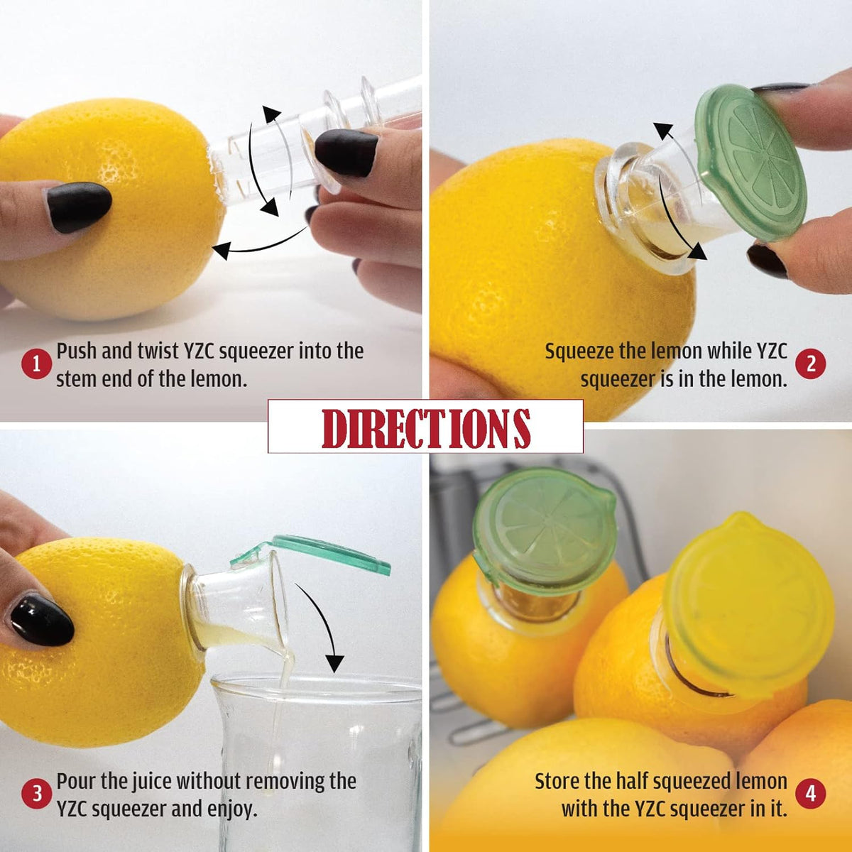 YZC Lemon Squeezer – 2-Pack Lemon-Juicer – BPA-Free Plastic Lime Juicer– Compact Juice Extractor Citrus Press with Lid – Squeeze Lime for Cocktails, Drinks