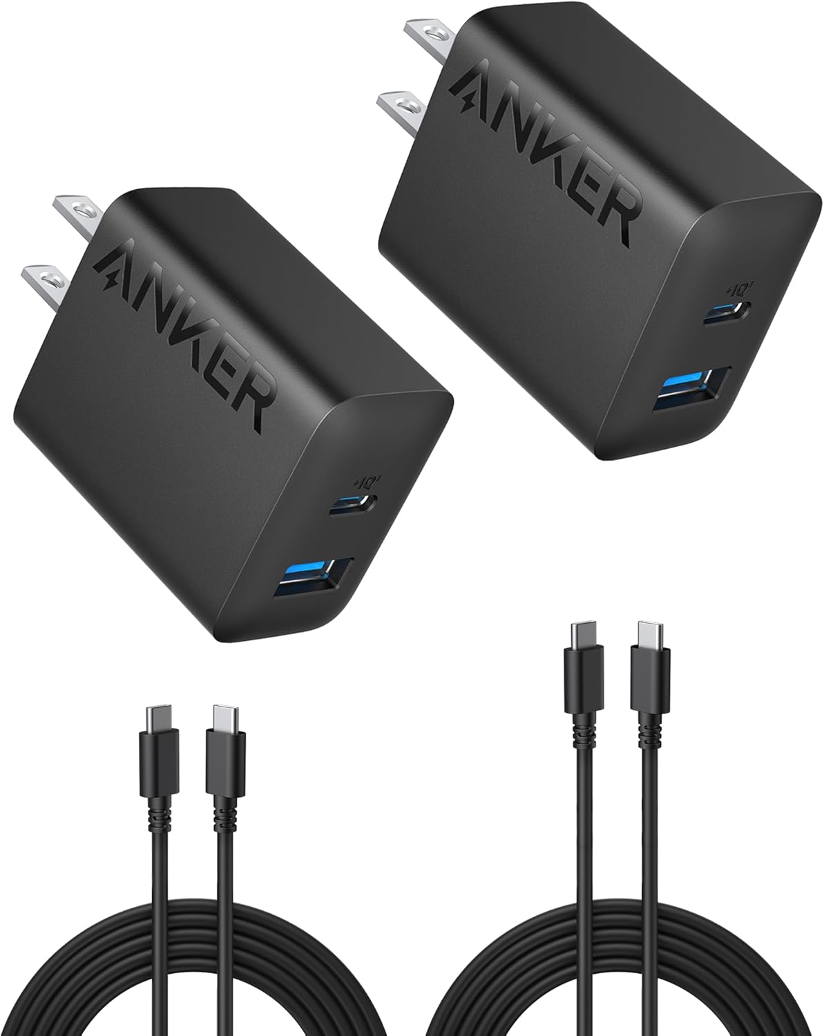 Anker iPhone 17/16 Charger, 2-Pack 20W Fast USB C Charger Block, for iPhone 16/16 Pro Max/15 Series/iPad Pro and More (Black, 2 Pack & 2 Cable)