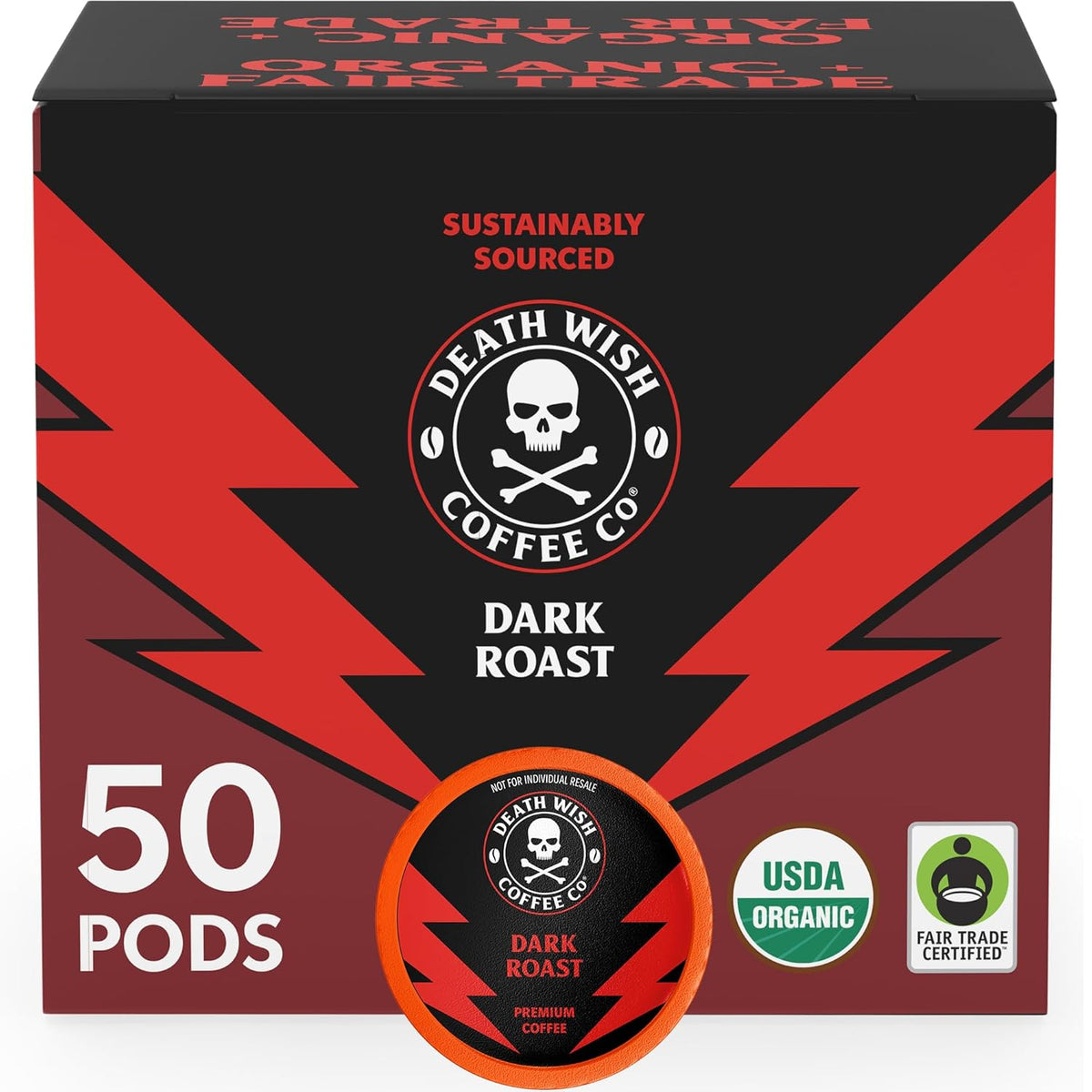 Death Wish Coffee - Dark Roast Single Serve Pods - (50 Count)