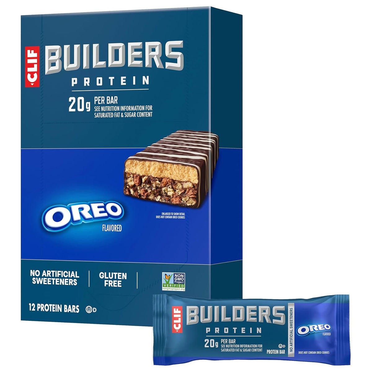 CLIF BUILDERS Protein Bars - OREO-Flavored - 20g Plant Based Protein - Gluten Free - Non-GMO - Low Glycemic - No Artificial Sweeteners - 2.4 oz. (12 Pack)