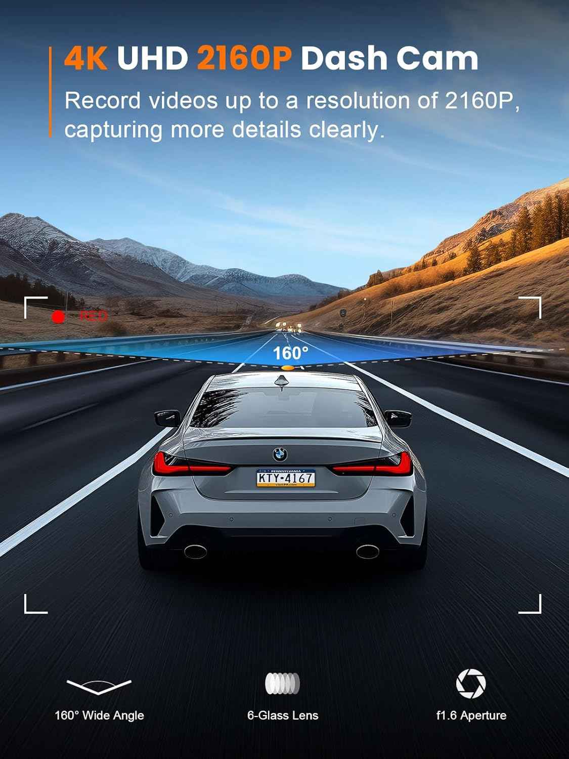 Galphi-Q2 4K Mini Dash Cam with 5G WiFi, 64GB Card, Night Vision and Loop Recording Support
