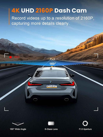 Galphi-Q2 4K dash cam with 5G WiFi, 64GB card, loop recording, and 24-hour parking monitor