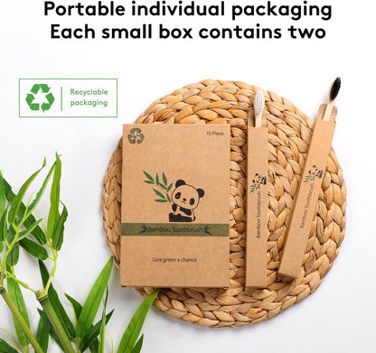 Virgin Forest 10 Count Bamboo Toothbrush, Soft Bristle for Adults, Eco Friendly Natural Wooden Toothbrushes, Vegan Organic Bamboo Travel Tooth Brush (10 Colors)