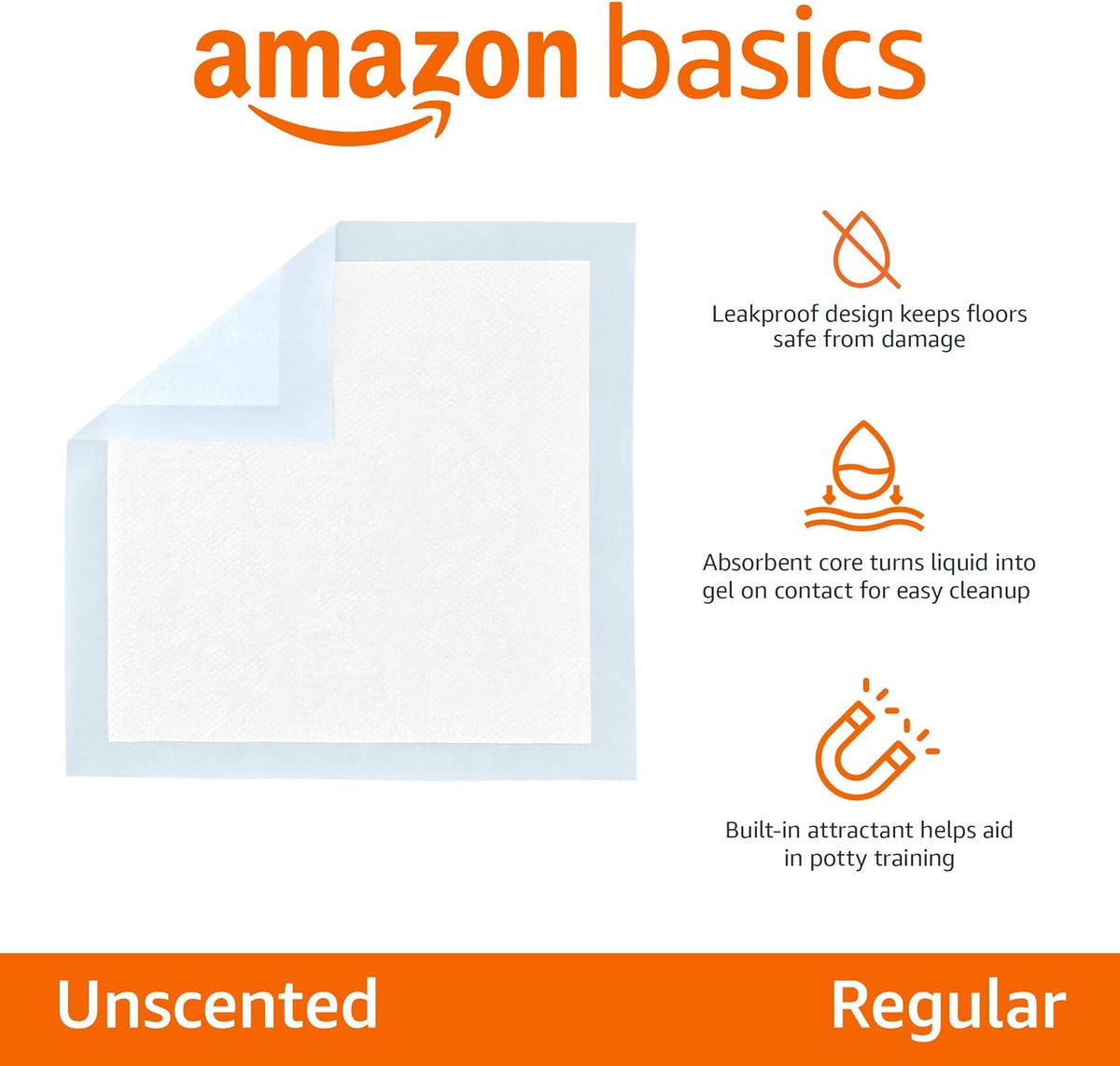 Amazon Basics Dog and Puppy Pee Pads, 5-Layer Leak-Proof Super Absorbent, Quick-Dry Surface, Potty Training, Regular (22x22"), 100 Count, Blue & White