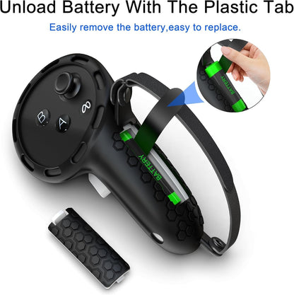 Controller Grips Compatible with Meta Quest 3S Oculus Quest 3 Controllers Straps Knuckle Hand Strap with Battery Opening Covers with Thumbsticks Covers Black, Batteries Not Included