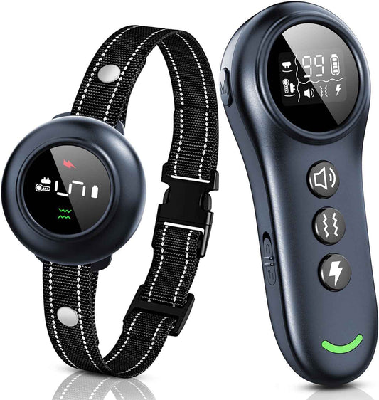 2-in-1 Dog Shock Collar & Dog Bark Collar - Smart Anti Barking Dog Training Collar with 5 Adjustable Sensitivity & 3300FT Remote for All Breeds IP67 Waterproof E-Collar