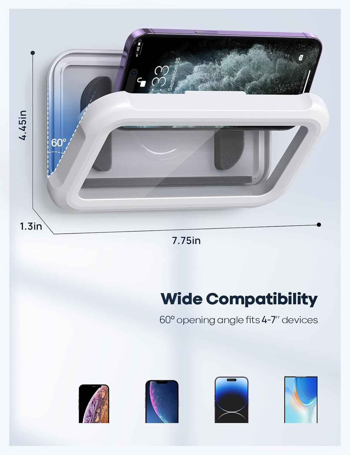 Lamicall Shower Phone Holder Waterproof - 480° Rotatable Retractable Adjustable Shower iPhone Case Holder, Bathroom Wall Phone Mount Stand Water Proof Anti Fog Case, Accessories for 4-7" Cellphones
