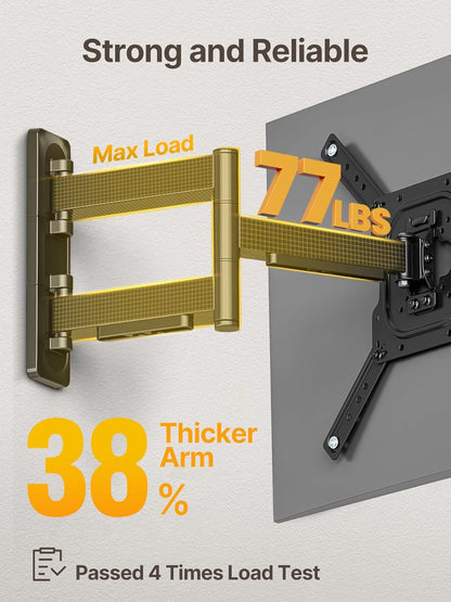monTEK Full Motion TV Wall Mount for 23–65 Inch Flat & Curved TVs and Monitors, Swivel & Tilt Articulating Bracket, Max VESA 400x400mm, Holds up to 77 lbs, Perfect Center Design