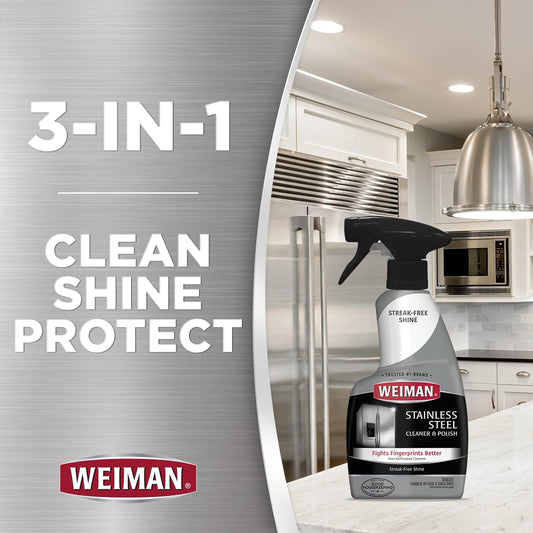 Weiman Stainless Steel Cleaner and Polish - 2 Pack - Removes Fingerprints, Residue, Water Marks and Grease from Appliances w/Buffing Towel