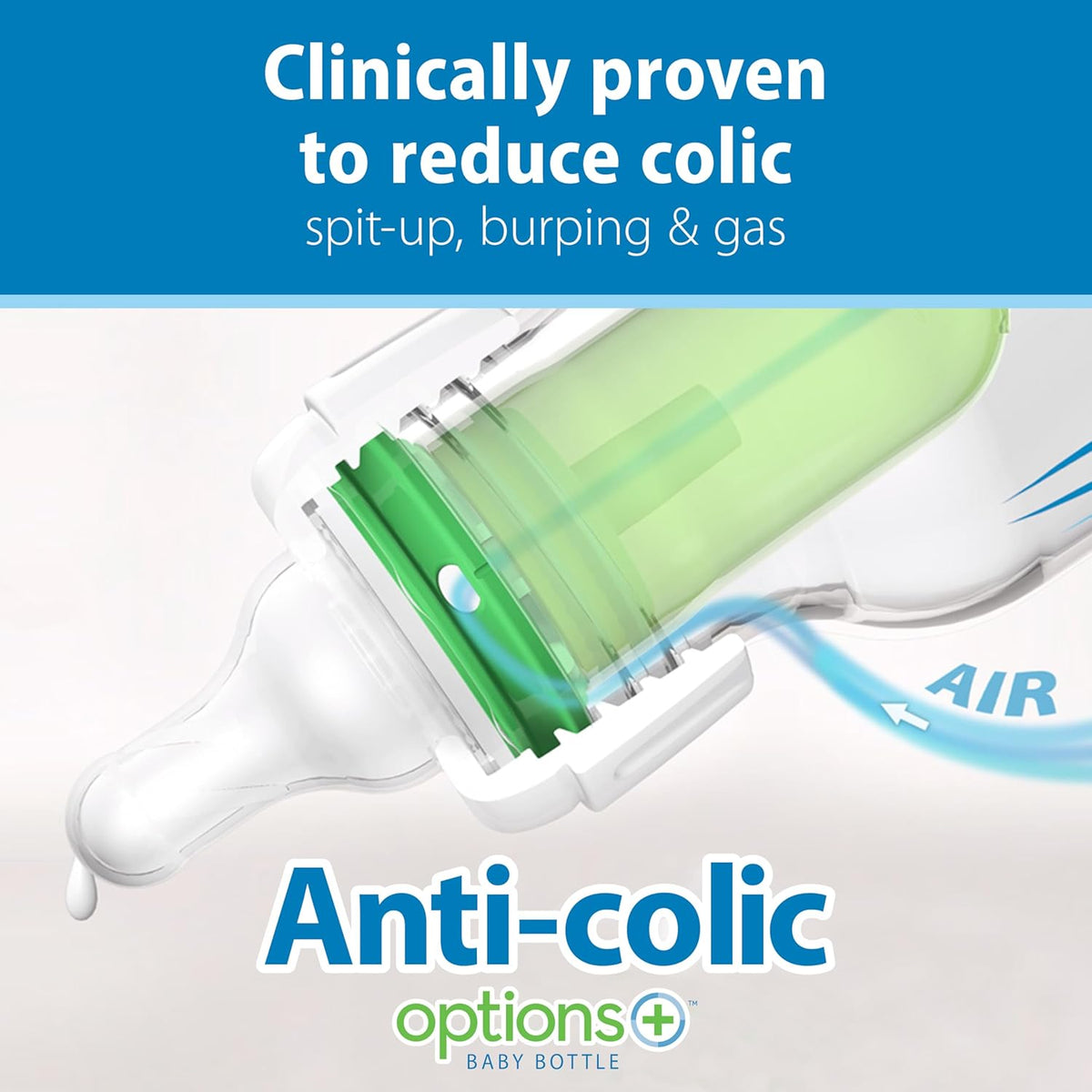 Dr. Brown's Natural Flow Anti-Colic Options+ Narrow Baby Bottle, 8 oz/250 mL, with Level 1 Slow Flow Nipples, 0m+, 4 Pack