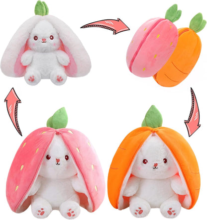 miaodam strawberry bunny reversible cuddle bunny plush zipper transformed rabbit toy