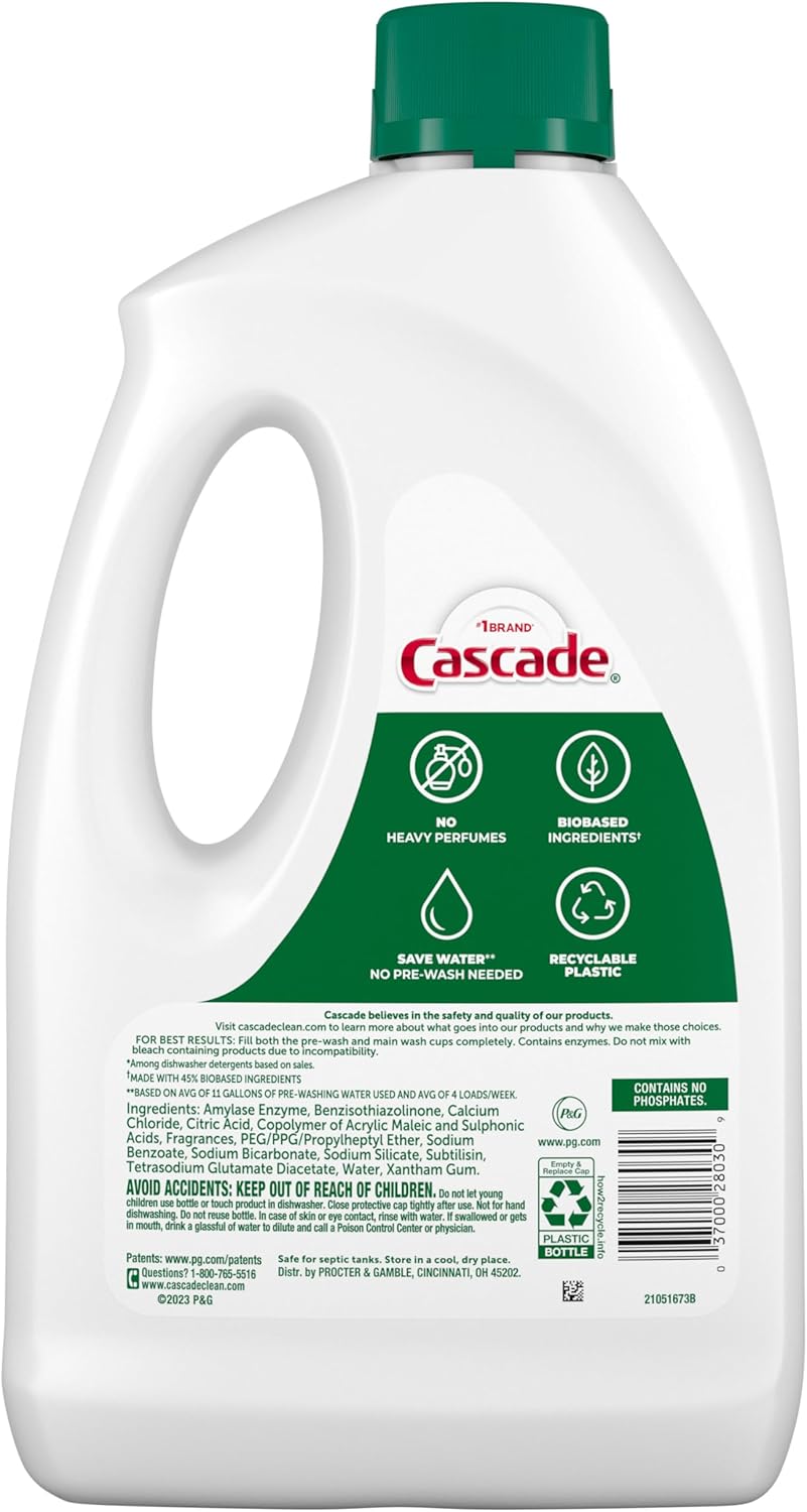 Cascade Free & Clear Dishwasher Detergent Liquid Gel, Dish Detergent, Dishwasher Soap, Lemon, 75oz