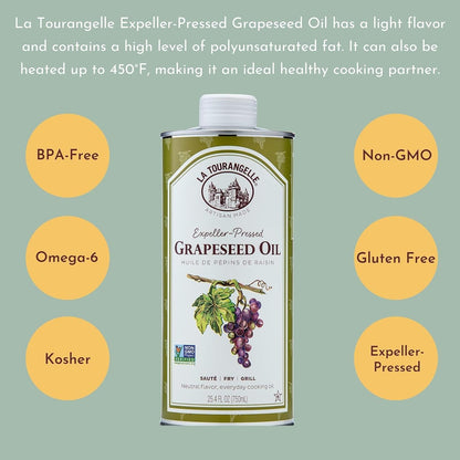 la tourangelle expeller-pressed grapeseed oil, 16.9 fl oz, high heat neutral cooking oil and skincare