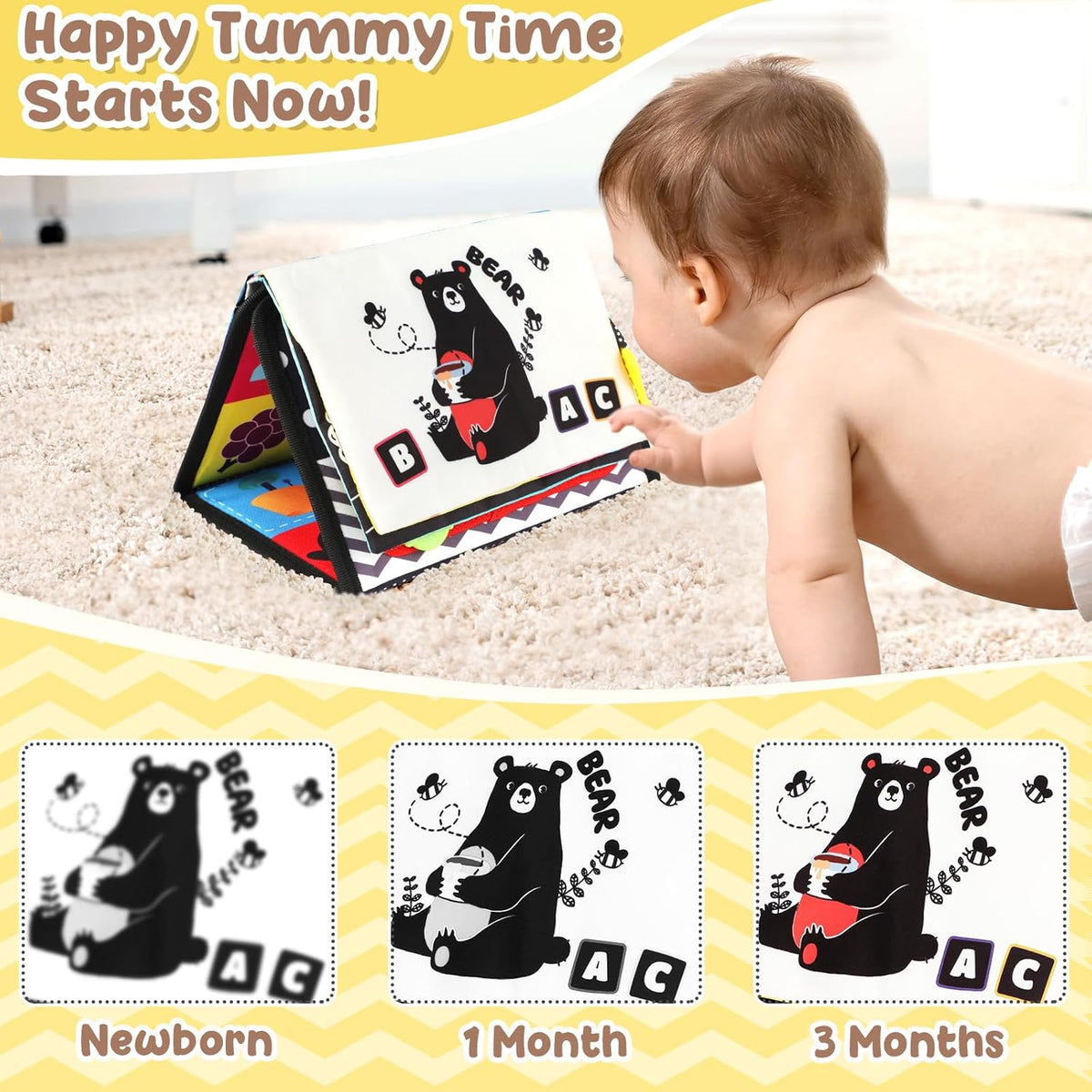 URMYWO Tummy Time Toys - Black and White High Contrast Baby Toy for Newborn - Baby Visual Stimulation Mirror - Crinkle Toy for Infant 0-3-6-12 Months - Boy Girl Shower Gifts - Easter Basket Stuffers