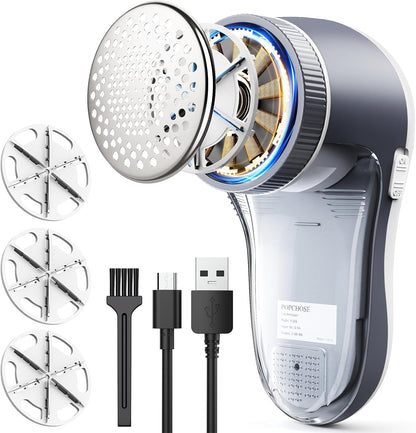 POPCHOSE Fabric Shaver, Sweater Shavers to Remove Pilling, Lint Shaver with 6-Leaf Blades, Electric Lint Remover for Clothes, Couch, Furniture, Fuzz, Lint Ball, Pillings, USB Rechargeable