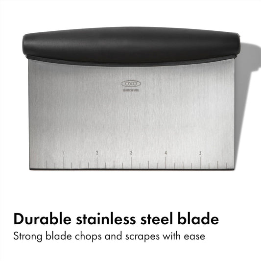 OXO Good Grips Stainless Steel Multi-Purpose Scraper & Chopper, Dough Cutter for Pizza, Bread and Cookie Dough, Multi-Purpose Vegetable Chopper, Dishwasher-Safe Kitchen Essential
