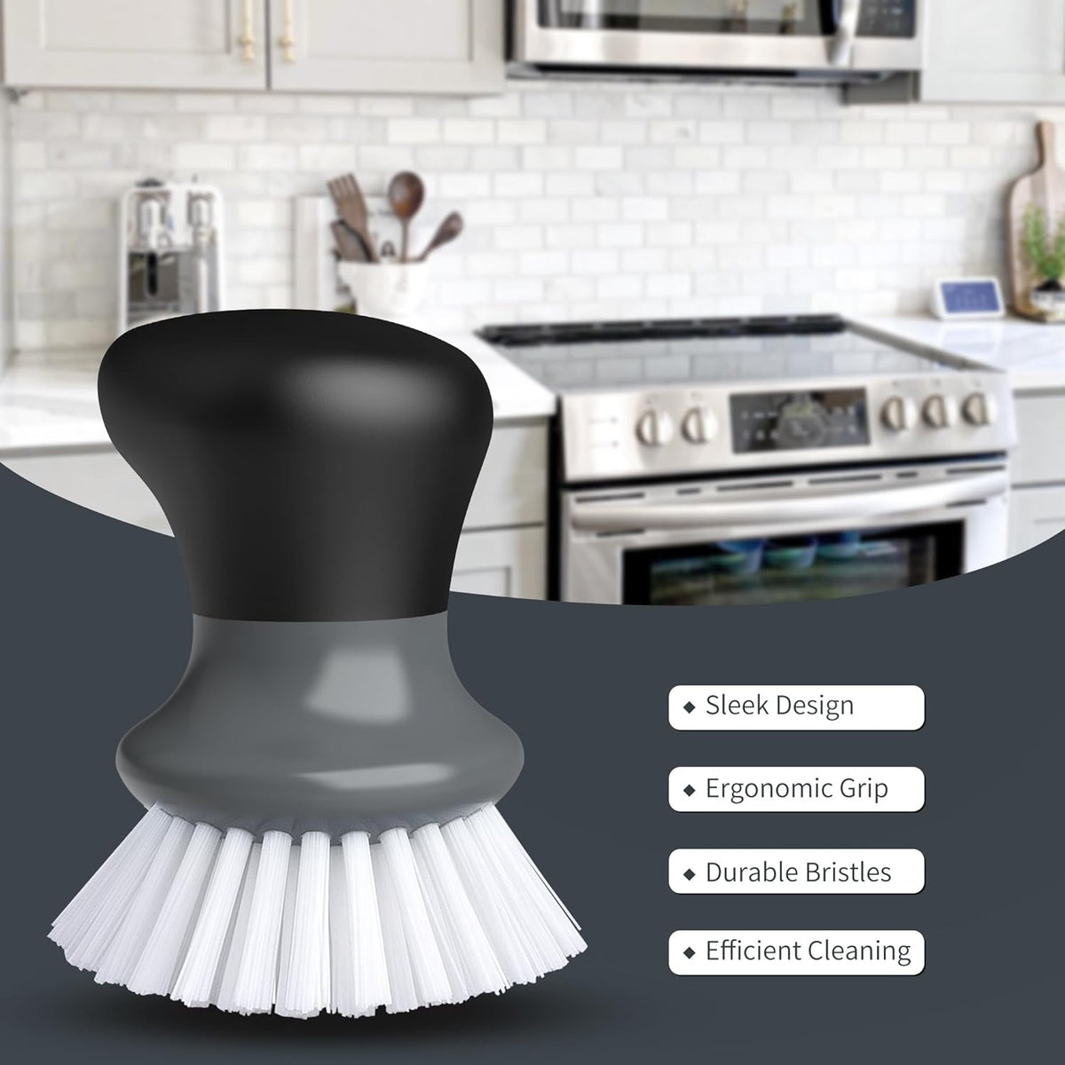 MR.SIGA Dish Scrub Brush, Palm Brush Dish Scrubber with Ergonomic Grip, Kitchen Brushes for Dishes, Gray, Pack of 2