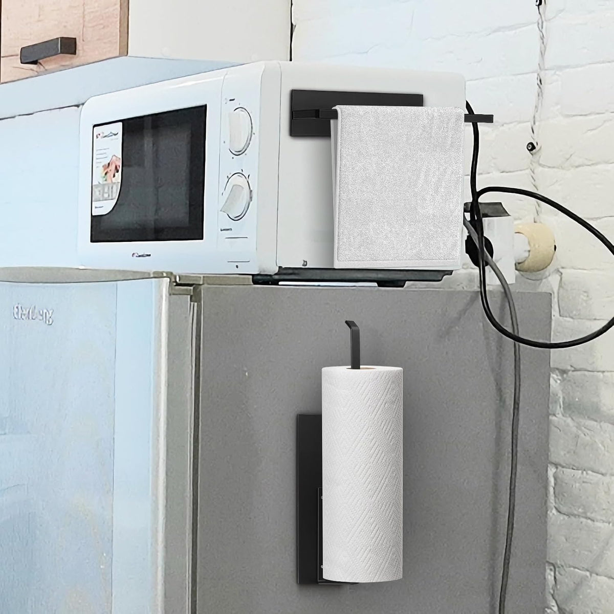 Paper Towel Holder, Magnetic Paper Towel Holder for Fridge, Toilet Paper Roll Holder Magnet Towel Rack Wall Mount Fridge Organizer for Paper Towels Rolls Bathroom Pantry RV Kitchen Storage
