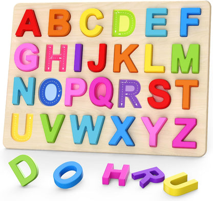 Alphabet Puzzles, Wooden Puzzles for Toddlers, ABC Shape Puzzles for Kids, Preschool Learning Activities, Gift for Girls Boys