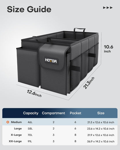HOTOR Trunk Organizer - Car Organizer, Foldable Trunk organizer for SUVs & Sedans, Sturdy Car Organization for Car Accessories, Tools, Sundries, Black, 2 Compartments, 21.3"×12.6"×10.6"