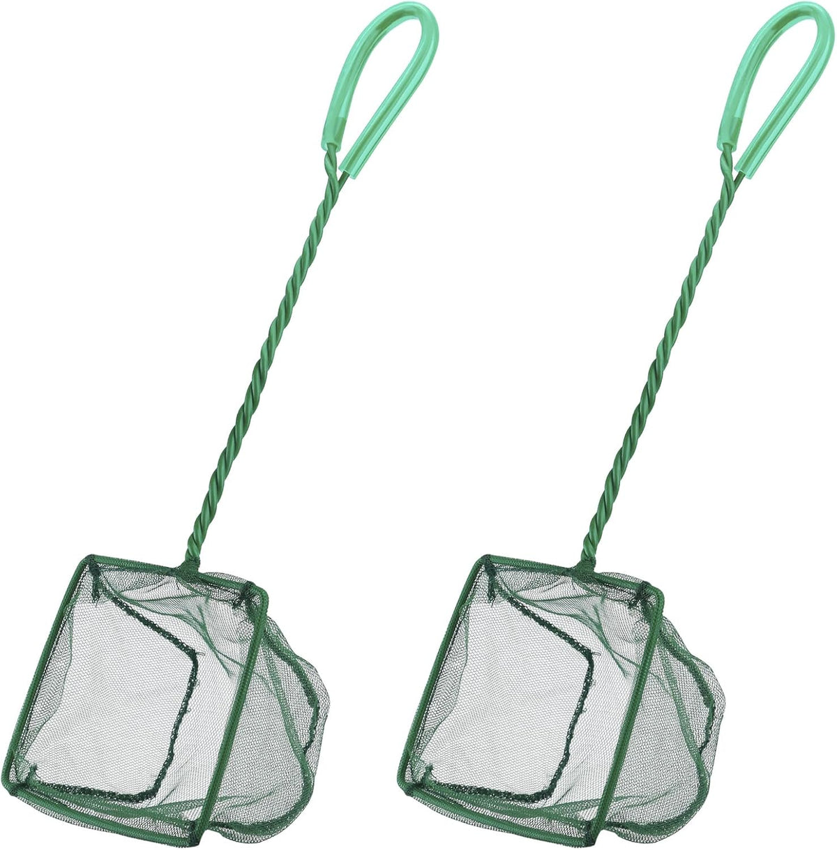 Pawfly green braided metal handle square aquarium net for fish tanks and small koi ponds