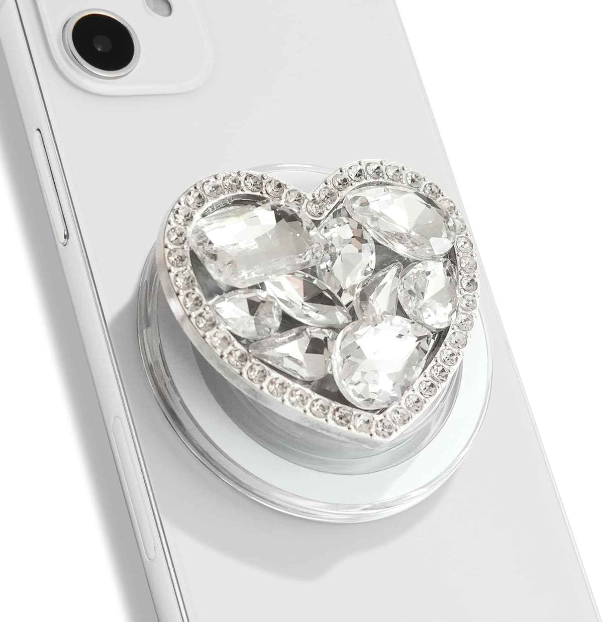 OnTheGrip Cute Cubic Diamond Heart Shape Design Collapsible Expandible Mobile Phone Grip Stand Holder for Smartphone Tablet Cell Phone Accessory (Silver Big)