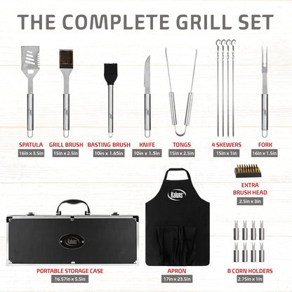 Kaluns Grilling Accessories, Gifts for Men Christmas Grilling Gifts for Dad, Heavy Duty Stainless Steel BBQ Grill Tools Set for Outdoor Grill with Aluminum Case and Apron, Birthday Gifts for Men Dad