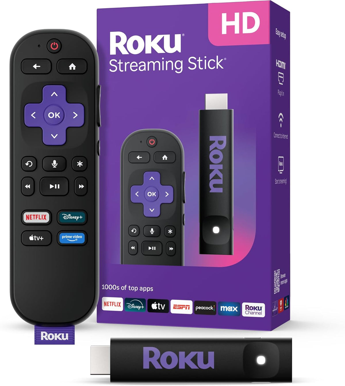 Roku Streaming Stick HD — HD Streaming Device for TV with Roku Voice Remote, Free & Live TV