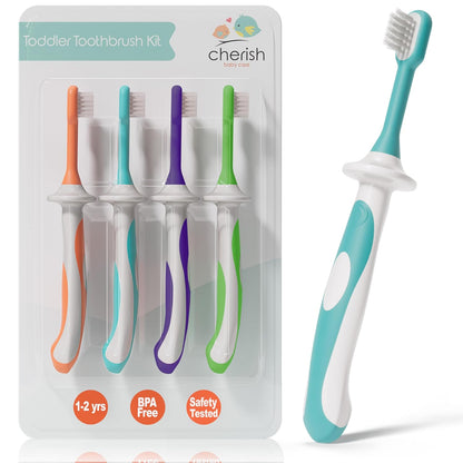 cherish baby care baby toothbrush & toddler toothbrush set (0-2 years) - teal - bpa-free & safety-tested