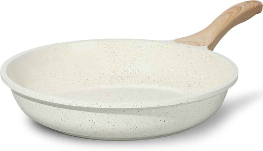 ESLITE LIFE Nonstick Ceramic Frying Pan Skillet, Non-Toxic Egg Omelette Kitchen Cooking Pans Compatible with All Stovetops (Gas, Electric & Induction), PTFE & PFOA Free (White, 8'')