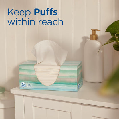 Puffs Plus Lotion Facial Tissues, 8 Family Boxes, 124 Facial Tissues per Box, Allergies and Colds