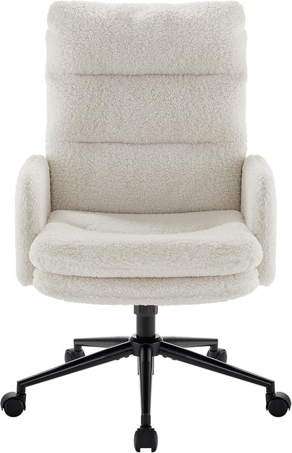 IWMH High-Back Home Office Chair,Upholstered Desk Chair with Armrests,Height Adjustable Armchair with Wheels, Swivel Office Desk Chair, Ergonomic Computer Task Chair, Leisure Armchair Cashmere(White)