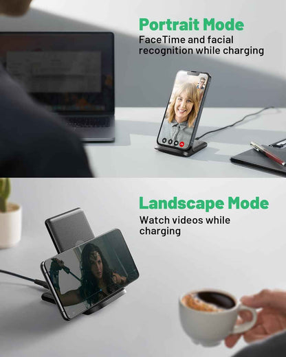 INIU Wireless Charger, 15W Fast Qi Certified Wireless Charging Station with Sleep-Friendly Adaptive Light Compatible with iPhone 17 16 15 14 13 12 Pro Max Samsung Galaxy S25 S24 S23 Note 20 Google etc