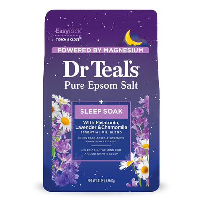 Dr Teal's Pure Epsom Salt Soak, Sleep Blend with Melatonin, Lavender & Chamomile Essential Oils, 3 lbs