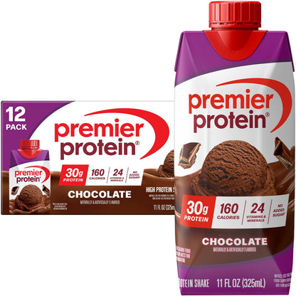 Premier Protein Shake, Chocolate, 30g Protein, No Added Sugar, 24 Vitamins & Minerals to Support Immune Health, 11 fl oz, 12 Pack