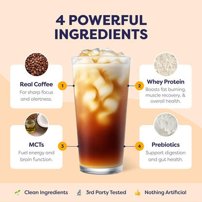 Caramel Protein Iced Coffee - Premium Whey Protein & Instant Iced Coffees - 100% Natural Cold Brew - Zero Artificial Flavors & Sweeteners, 80 mg Caffeine Per Serving, No Added Sugar, 20 Servings