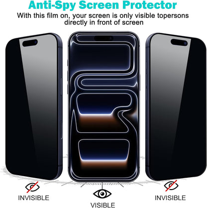 PEHAEL 3+3Pack for iPhone 17 Pro Max Privacy Screen Protector with Camera Lens Protector Full Coverage Anti-Spy Tempered Glass Film 9H Hardness Easy Installation Bubble Free [6.9 inch]